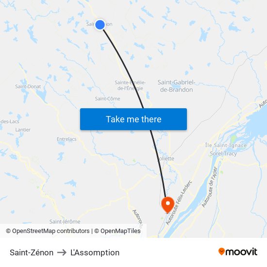 Saint-Zénon to L'Assomption map