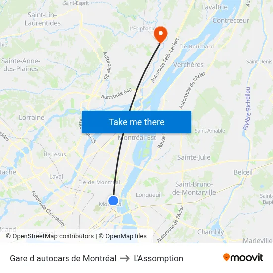 Gare d autocars de Montréal to L'Assomption map