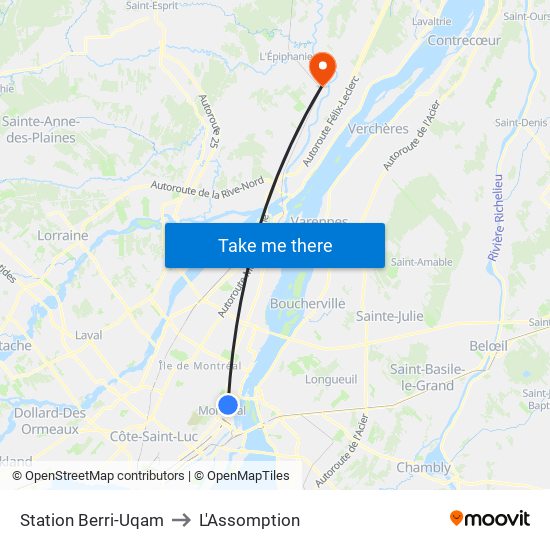 Station Berri-Uqam to L'Assomption map