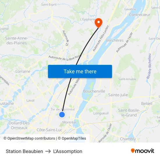 Station Beaubien to L'Assomption map