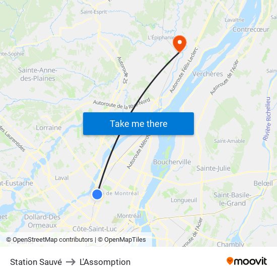 Station Sauvé to L'Assomption map