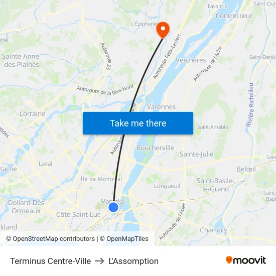 Terminus Centre-Ville to L'Assomption map