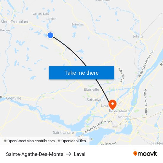 Sainte-Agathe-Des-Monts to Laval map