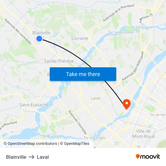 Blainville to Laval map