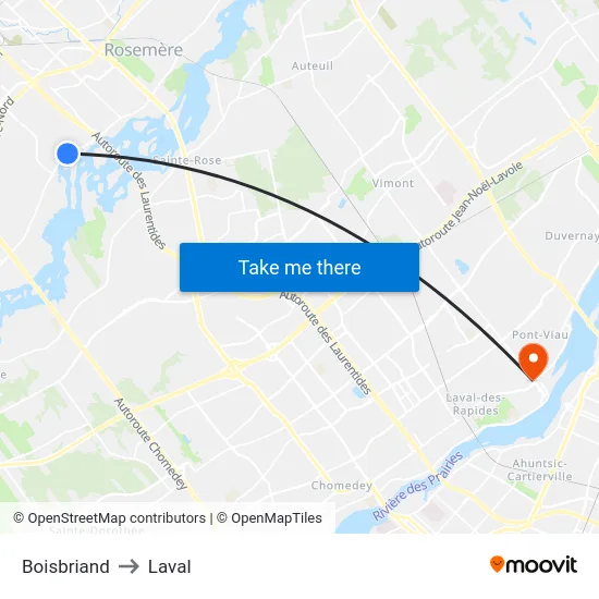 Boisbriand to Laval map