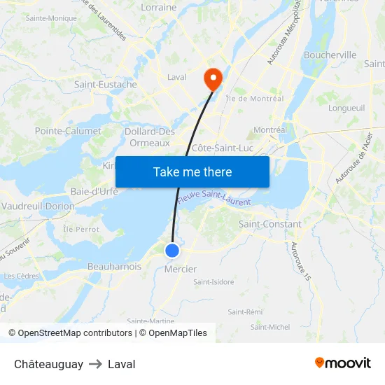 Châteauguay to Laval map