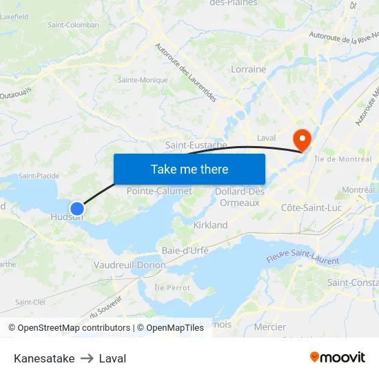 Kanesatake to Laval map