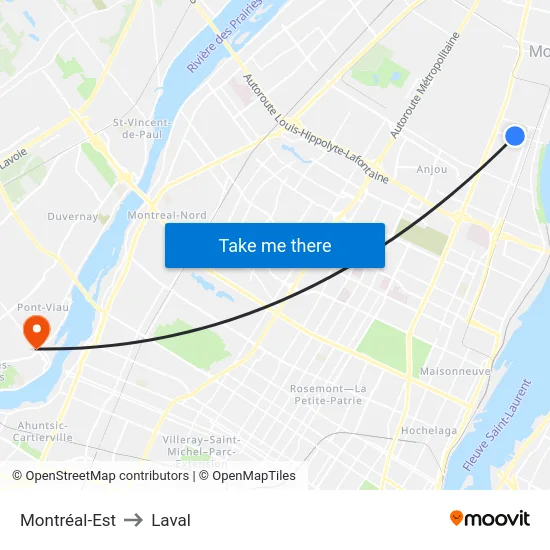 Montréal-Est to Laval map