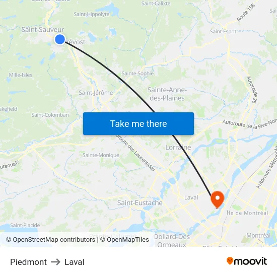 Piedmont to Laval map