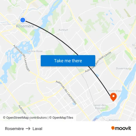 Rosemère to Laval map