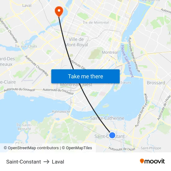 Saint-Constant to Laval map