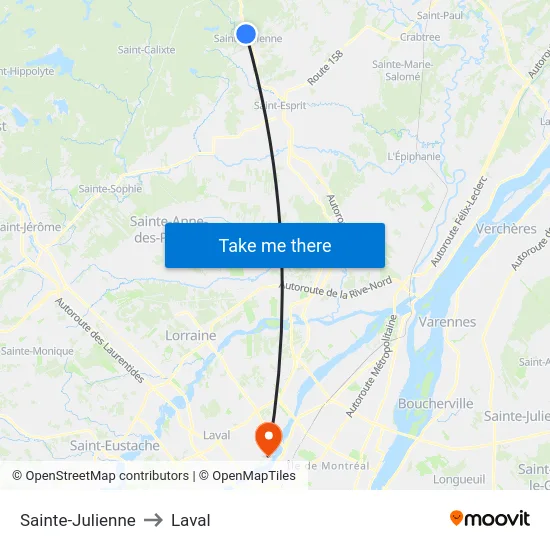 Sainte-Julienne to Laval map