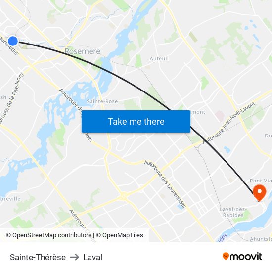 Sainte-Thérèse to Laval map