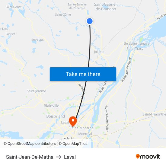 Saint-Jean-De-Matha to Laval map