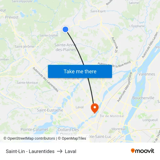 Saint-Lin - Laurentides to Laval map