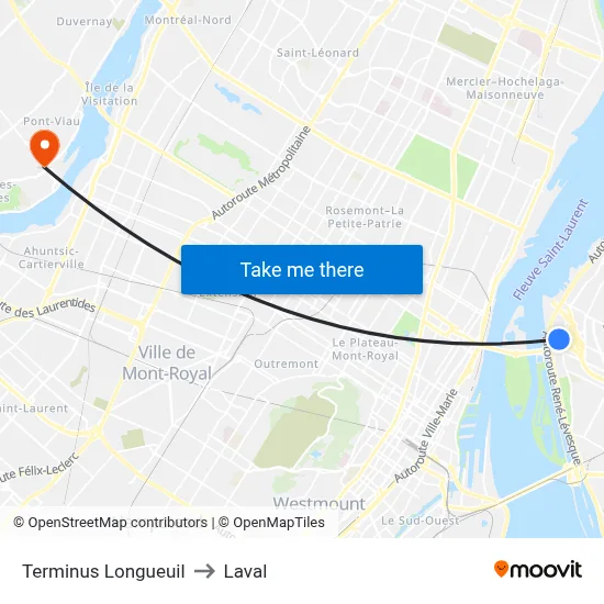 Terminus Longueuil to Laval map