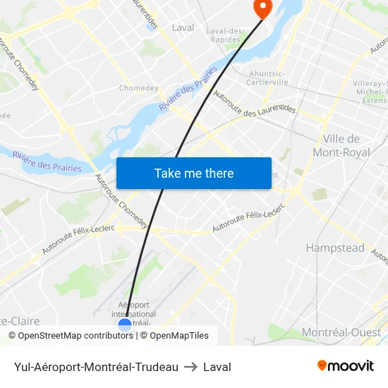 Yul-Aéroport-Montréal-Trudeau to Laval map