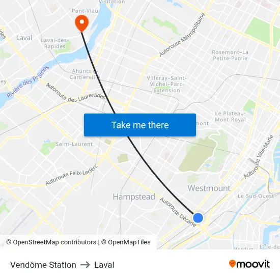 Vendôme Station to Laval map