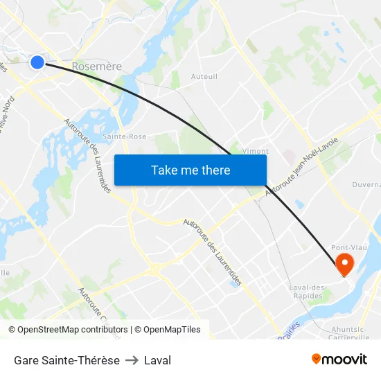 Gare Sainte-Thérèse to Laval map