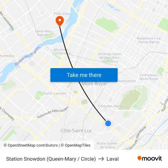 Station Snowdon (Queen-Mary / Circle) to Laval map