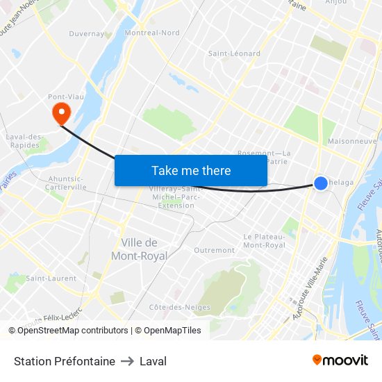 Station Préfontaine to Laval map