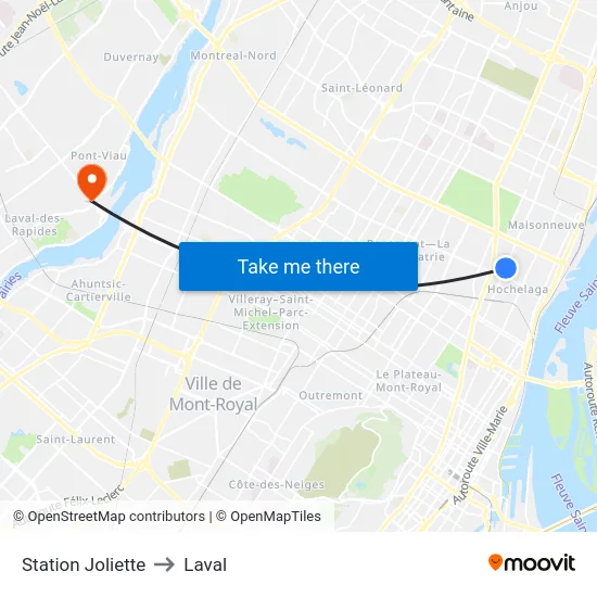 Station Joliette to Laval map