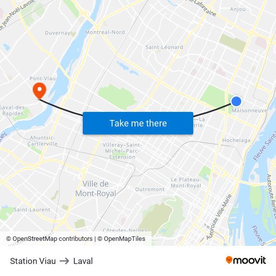 Station Viau to Laval map