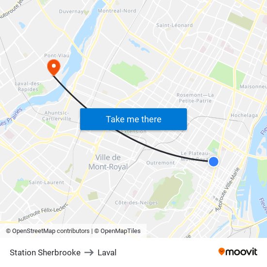 Station Sherbrooke to Laval map