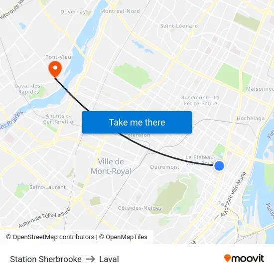 Station Sherbrooke to Laval map
