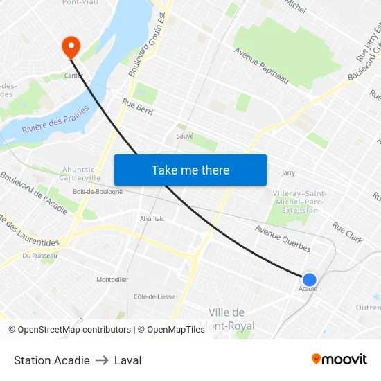 Station Acadie to Laval map