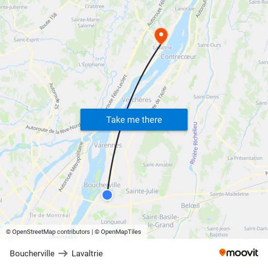 Boucherville to Lavaltrie map