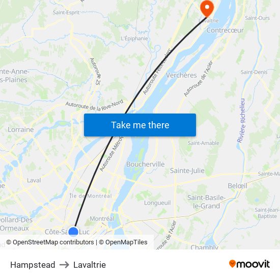 Hampstead to Lavaltrie map