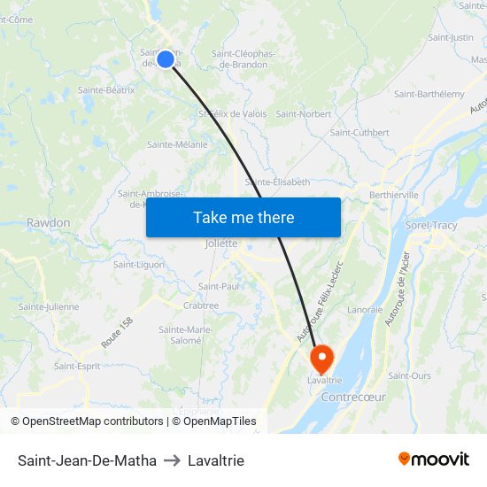 Saint-Jean-De-Matha to Lavaltrie map