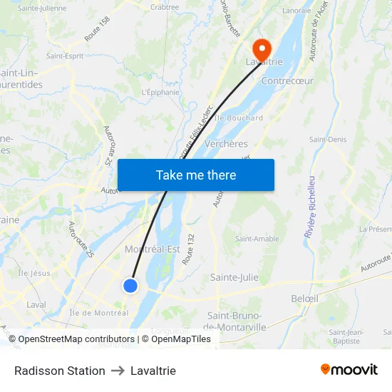 Radisson Station to Lavaltrie map