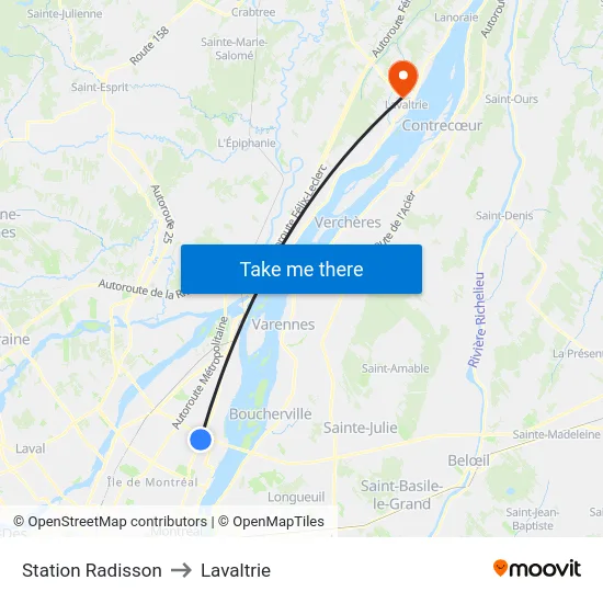 Station Radisson to Lavaltrie map