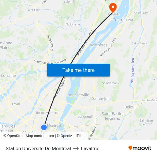 Station Université De Montreal to Lavaltrie map
