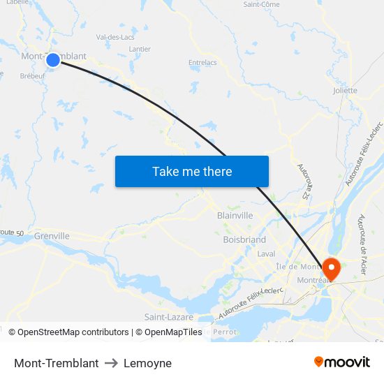 Mont-Tremblant to Lemoyne map