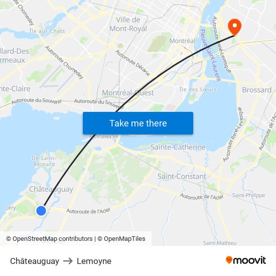 Châteauguay to Lemoyne map