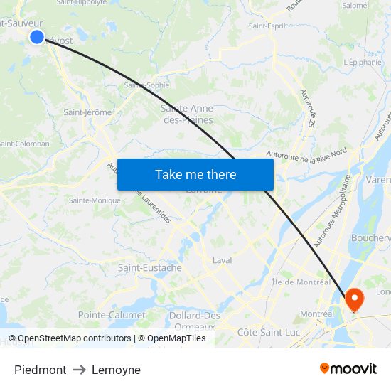 Piedmont to Lemoyne map