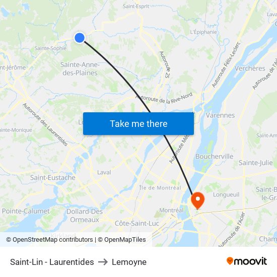 Saint-Lin - Laurentides to Lemoyne map