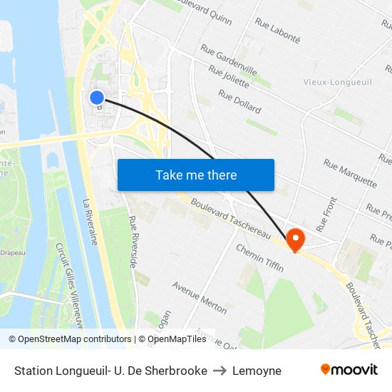 Station Longueuil- U. De Sherbrooke to Lemoyne map