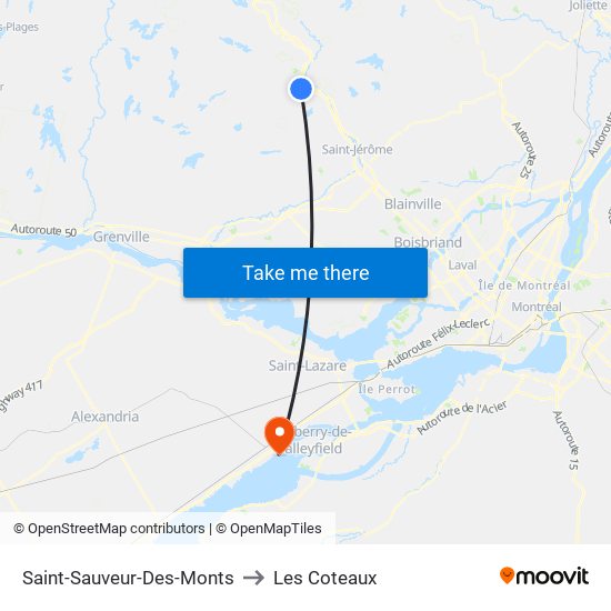 Saint-Sauveur-Des-Monts to Les Coteaux map