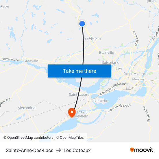 Sainte-Anne-Des-Lacs to Les Coteaux map