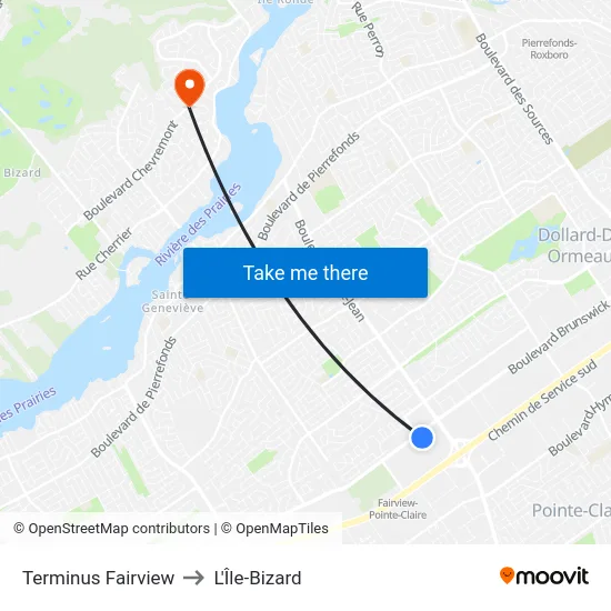 Terminus Fairview to L'Île-Bizard map