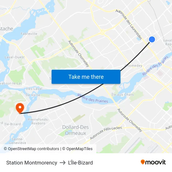 Station Montmorency to L'Île-Bizard map