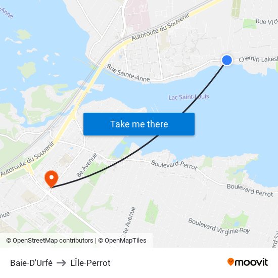 Baie-D'Urfé to L'Île-Perrot map