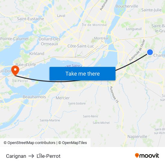 Carignan to L'Île-Perrot map