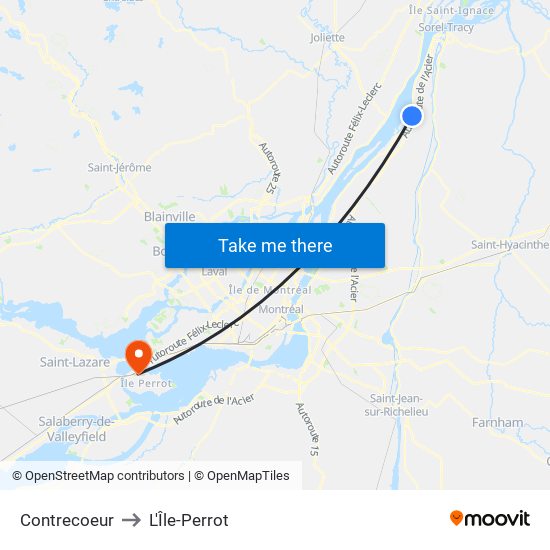 Contrecoeur to L'Île-Perrot map