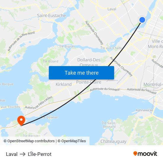Laval to L'Île-Perrot map