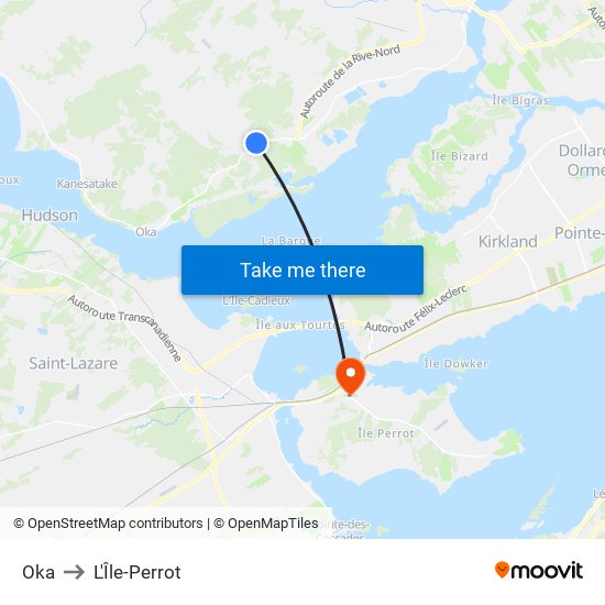 Oka to L'Île-Perrot map